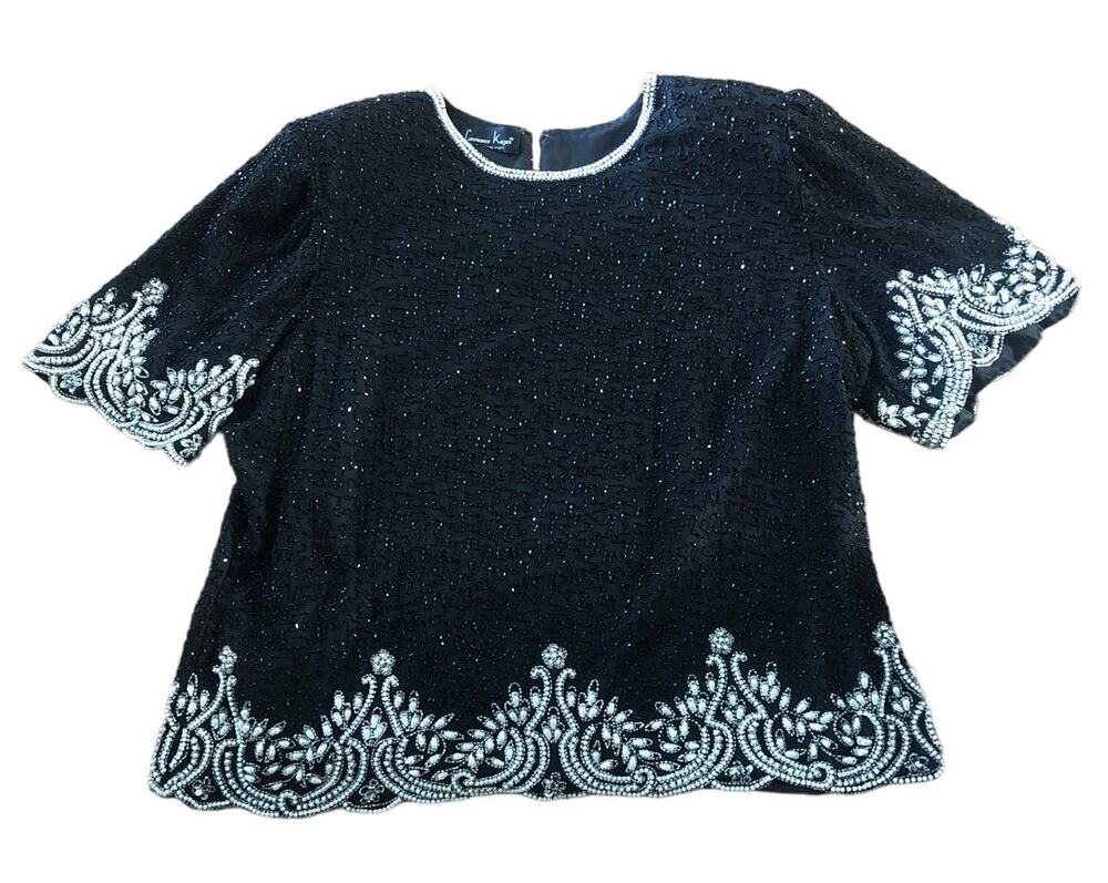 Laurence Kazar vintage beaded, sequins & pearl top size large